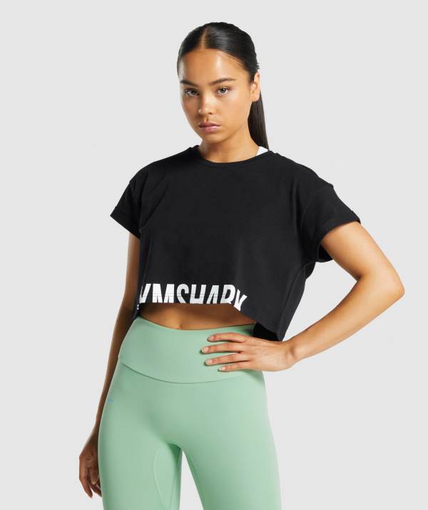 Damske Crop Top Gymshark Fraction Čierne | IJ2513978